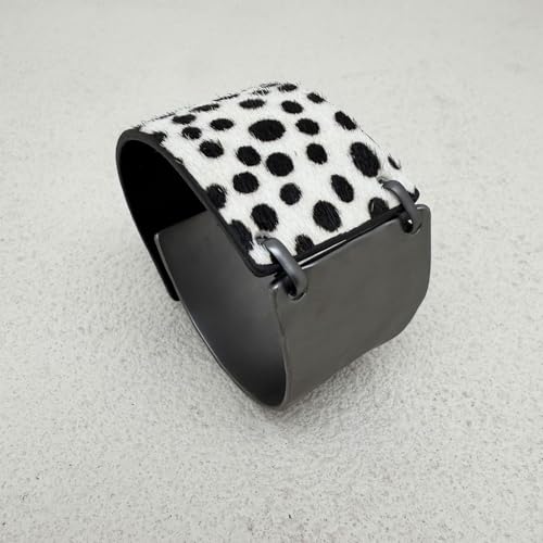 Leather Bracelet for Women Black Leather Golden Bracelet Bangle Chunky Leather Wrap Bracelet for Women Statement Jewelry Gift - style: Horse Hair Leather Bracelet-Dotted