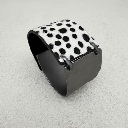 Leather Bracelet for Women Black Leather Golden Bracelet Bangle Chunky Leather Wrap Bracelet for Women Statement Jewelry Gift - style: Horse Hair Leather Bracelet-Dotted