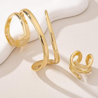 Gold Jewelry Sets for Women Bangle Ring Set Chunky Bangle Bracelet And Ring Statement Jewelry Set for Women - style: Gold-C