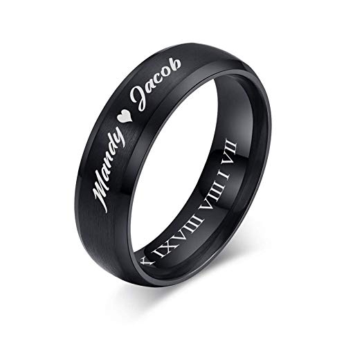VNOX Customize Personalized 6MM/8MM Tungsten Carbide/Stainless Steel Simple Matte Brushed Finish Wedding Band Engagement Rings for Men Women,Size 5-14 - color: Black-6mm-stainless-steel