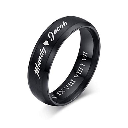 VNOX Customize Personalized 6MM/8MM Tungsten Carbide/Stainless Steel Simple Matte Brushed Finish Wedding Band Engagement Rings for Men Women,Size 5-14 - color: Black-6mm-stainless-steel
