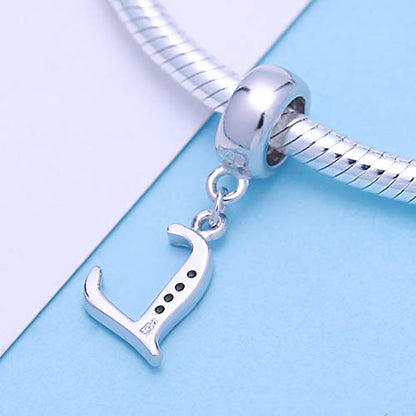 925 Sterling Silver Charms Alphabet Beads fit Pandora Charm Bracelets A-Z Letter Initial Spacer Dangle Clear CZ Stone Authentic for Snake Chain Bracelets - color: L
