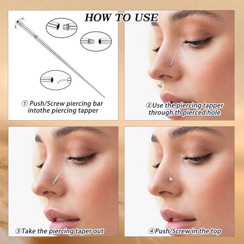 Piercing Ball Grabber Tool, 14-20G Taper for Changing Jewelry | Surgical Steel Flat Back Earrings Threader Tool Insertion Pin, Body Piercing Kit for Ear Rook Conch Nose Lip Jewelry Removal - style: Straight Threadless(14G 16G 18G 20G)
