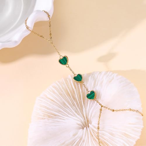 Hand Chain Bracelets for Women 14K Gold Plated Dainty Link Bracelet Bracelets Trendy Ring Bracelet Birthday Jewelry Gifts for Women - style: Green Heart