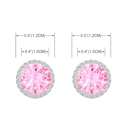 YOQUCOL 10MM Cubic Zirconia Crystal Clip On Stud Earrings Round Non Pierced Earrings for Women - color: Pink