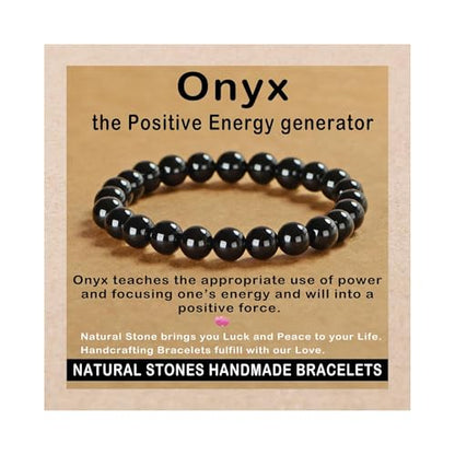 AD Beads Handmade Gemstone Stretch Elastic Bracelet Crystal Healing Reiki Nature's Beauty and Spiritual Essence Unisex (8mm, Black Onyx) - color: Black Onyx, size: 8mm