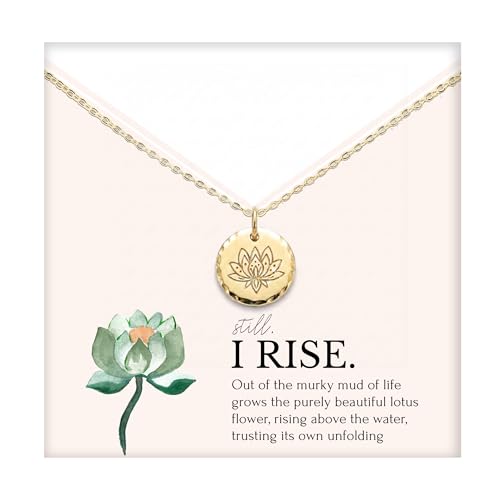HOPE LOVE SHINE Women's New Beginnings Necklace - 14k Gold Plated Sterling Silver, Healing & Recovery Gift, Adjustable 16+2" Chain - color: 14K GOLD VERMEIL, style: b. STILL I RISE