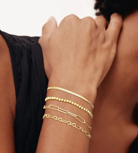 Gold Bracelets Set for Women Trendy, 14K Real Gold Plated Jewelry for Women Dainty Chain Bracelet Stack, Non Tarnish Gold Stackable Bracelets Pack Fashion Accessories Gifts - color: Style1-gold