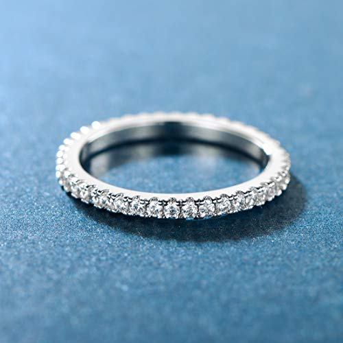 MDFUN 14K Gold Plated Full Eternity Band Ring for Women Round Cut Cubic Zirconia Stackable Wedding Band Anniversary Promise Ring - color: white gold plated, size: 8