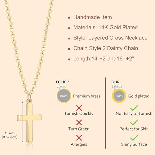 Zalcon Cross Necklace for Women, Gold Plated/Sterling Silver Plated Layered Choker Pendant Necklaces for Women Stack Jewelry for Women Trendy - style: Gold