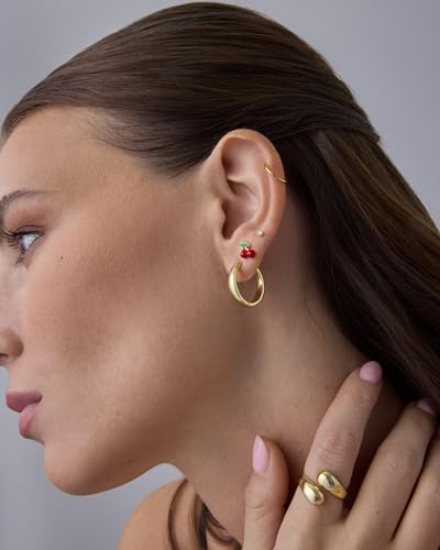 PAVOI Clicker Hoop Earrings for Women & Men, 14K Gold Plated Hinged Huggies | Hypoallergenic Titanium Piercing Earrings, Piercing Jewelry Cartilage Helix Nose Ring Tragus Rook Septum 16-18-20 Gauges - color: Yellow Gold, size: 16 Gauge 6mm