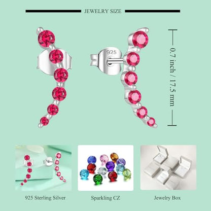 Starchenie 925 Sterling Silver Climber Earring Ear Crawler Stud Earrings for Women - color: Ruby