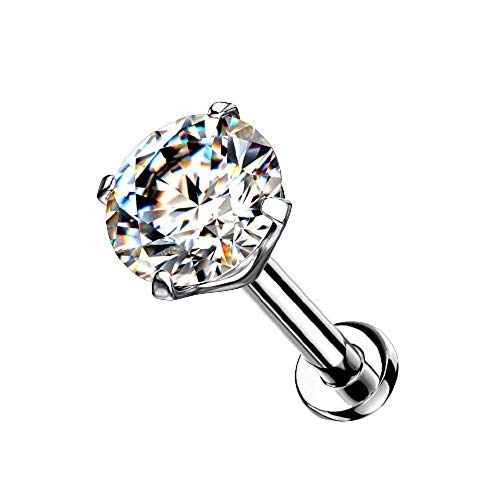 Pierced Owl - 16-20GA G23 Implant Grade Titanium Threadless Push-in Prong Set CZ Crystal Top Flat Back Labret Monroe Lip Nose Cartilage Helix Tragus Conch Ear Lobe Barbell Stud - style: 18GA (1mm)