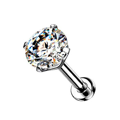Pierced Owl - 16-20GA G23 Implant Grade Titanium Threadless Push-in Prong Set CZ Crystal Top Flat Back Labret Monroe Lip Nose Cartilage Helix Tragus Conch Ear Lobe Barbell Stud - style: 18GA (1mm)