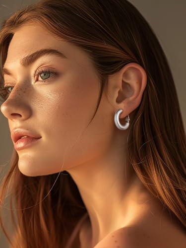 FindChic Hoop Earrings for Women, Silver/Black/14K Gold Plated Hypoallergenic Hollow Round Tube Loop Earrings, 20mm/30mm/40mm/60mm/80mm Chunky Hoops with Custom Name Options & Gift Box - color: b.Silver, size: 20MM
