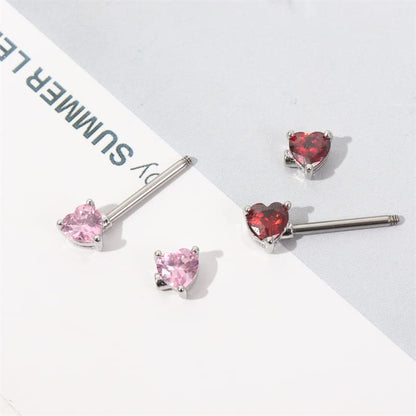 HQLA 14G Dainty CZ Love Heart Nipple Rings Tongue Ring Surgical Steel Nipple rings Piercing Women Barbells 2Pcs 25/8"(16mm) - style: Silver - Style A - Pink Heart CZ
