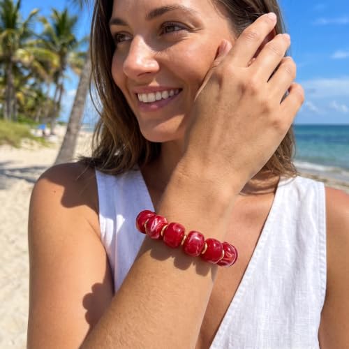 Chunky Beaded Bracelet for Women-Boho Bold Acrylic Resin Stretch Bracelets Trendy Summer Beach Elastic Bangle Vacation Jewelry Accessories - color: Style 1-Red