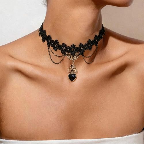Black Necklaces for Women,Adjustable Layered Collar,Goth Jewelry - color: Black Heart