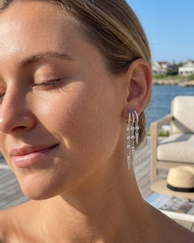 Gold Earrings for Women Trendy 14K Gold Plated Dangle Earrings Small Hoop Huggie Drop Stud Earrings Cubic Zirconia Simple Minimalist Dainty Chain Tassel Hypoallergenic Earrings - color: Tassel & Silver