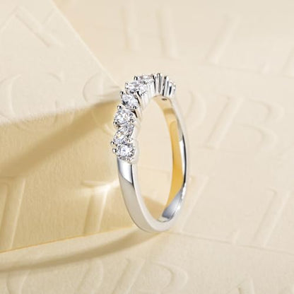Cubic Zirconia Half Eternity Wedding Band Rings Round/Oval/Cushion Cut 5/6 Stones 5A Grade D Color CZ Stacking Band Engagement Promise Rings for Women - style: Raound & Marquise