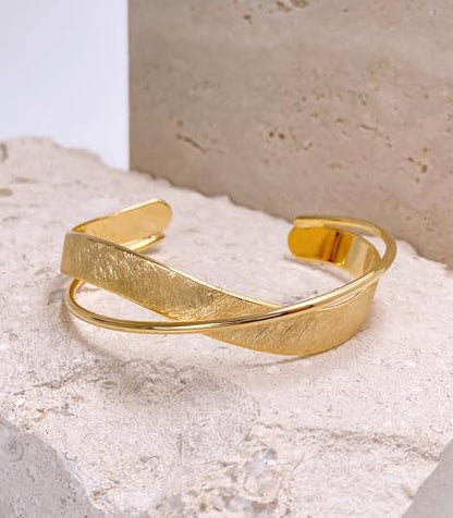 OZEL – Women’s Gold Cuff Bracelets – 18K Gold Plated Textured Bangles with Multi-Color Crystal & Rhinestone Accents – Layered Stacking Jewelry - color: 200704