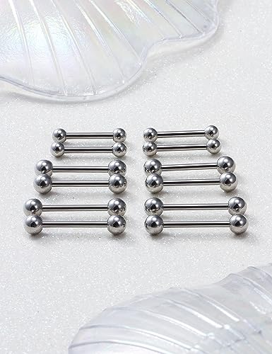 16G 14G Surgical Steel Shiny Ball Nipple Tongue Shield Ring Barbell Body Piercing Jewelry Retainer 12-16mm 12PCS - style: 12PCS - 14G Silver