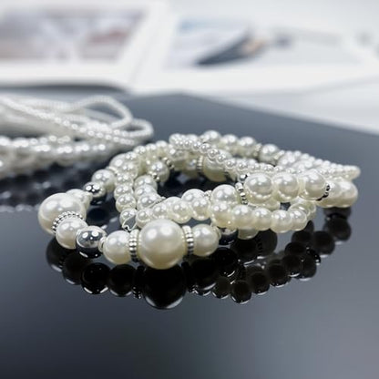 Pearls Bracelets for Women Simulated White Pearl Beaded Bracelet Stack Stackable Stretch Pearl Jewelry Set Multilayered Elastic Gold Pearls Bracelet Set for Prom Party Christmas Gift - style: 10S