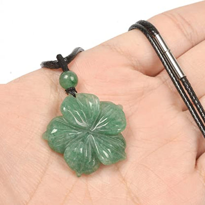 Justinstones Hand Carved Healing Crystals Gemstone Hawaii Flower Pendant Hand Weaving Wax Rope Necklace 22 inch - color: Green Aventurine