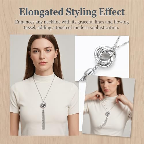 Tassel Necklace For Women Silver Y Knot Pendant Snake Chain Jewelry | Tassel Necklace For Women Knot Pendant Snake Chain Adjustable Minimalist Elegant Jewelry For Daily And Formal Wear