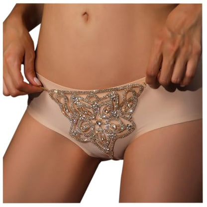 Women Sexy Rhinestone Waist Body Chain Bikini Thong Panties Crystal Body Chain Jewelry (Gold) - color: Flower Pattern