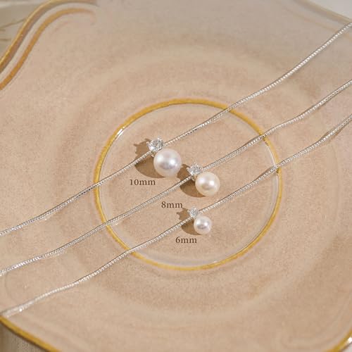 WFYOU Silver Gold Pearl Necklaces for Women 14K Gold Plated Dainty Necklace | Wedding Charm Pendant Necklace, Simple Pearl Necklace Waterproof Non Tarnish, Pearl Jewelry, Mothers Day Bridesmaid Gifts - color: Silver, size: 6mm