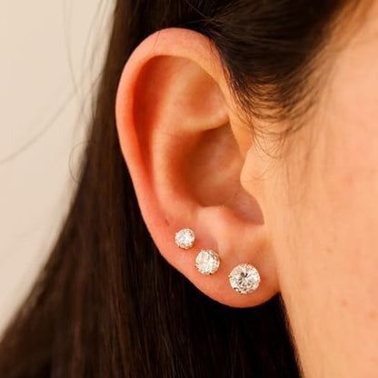 6 Pairs Extra Long Post Earrings Lightweight Small 316L Stainless Steel Stud Earrings for Women Hypoallergenic Cubic Zirconia Ball Ear Piercing Studs for Sensitive Ears - color: Rose Gold