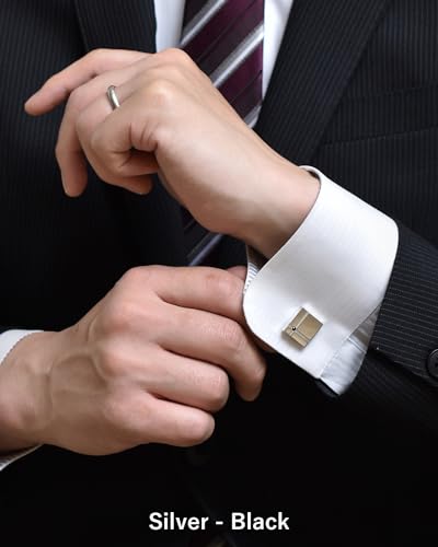 [TAVARAT] Cufflinks for Men Black Silver Red Blue Crystal glass Tps-040 - style: silver black