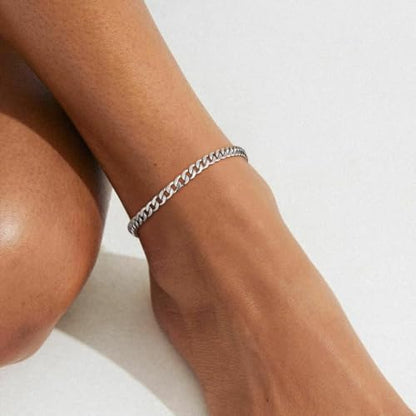 ChainsHouse Ankle Bracelets for Women, Stainless Steel Beaded Chain Ankle Bracelet, Womens Heart Anklets for Summer Beach Jewelry Gifts - color: B: cuban-5mm-stainless