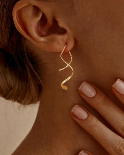 14K Gold Plated/Sterling Silver CZ Pearl Drop Dangle Earrings for Women - color: Gold-Spiral Threader