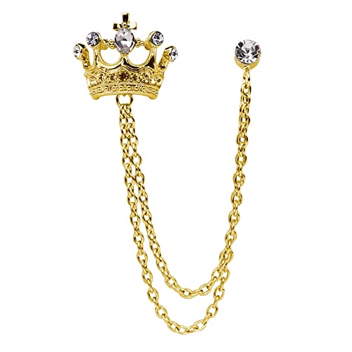 Crystal Crown Hanging Chain Brooch Suit Pin,Vintage Gold Crown Brooch,Suit Stud,Shirt Studs,Lapel Pin Accessories for Men Women - color: Gold