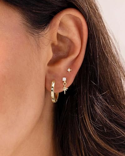 3 Pairs Earring Stacks, Gold Earring Set Jewelry Gift for Women | Small, 14K Gold/White Gold/Black/Rose Gold Plated, Hypoallergenic, Her, Everday, Stackable, Simple, 3 Holes - color: Gold-Polaris