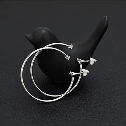Clip On Big Extra Large Fake Round Hoop Earrings for Women Non Pierced No Piercing Ear Fashion Simple Circle Huggie Hoops Jewelry Gifts - style: 50mm Silver