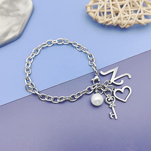 Initial A-Z Bracelets Gift for Women Girls Stainless Steel Chain Bracelet 26 Alphabet Jewelry Gifts for Birthday Anniversary Letter Bracelet Monogram Gifts for Sister Friend Girlfriends Mom 8.26 Inch - color: N