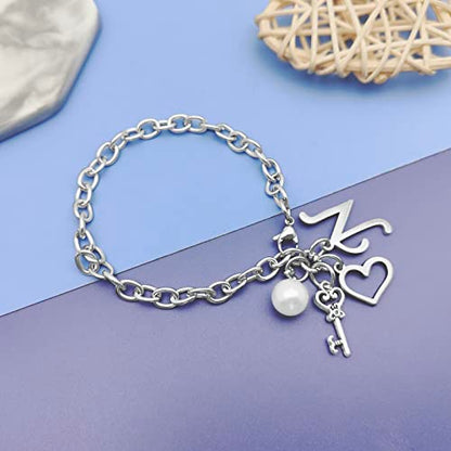 Initial A-Z Bracelets Gift for Women Girls Stainless Steel Chain Bracelet 26 Alphabet Jewelry Gifts for Birthday Anniversary Letter Bracelet Monogram Gifts for Sister Friend Girlfriends Mom 8.26 Inch - color: N