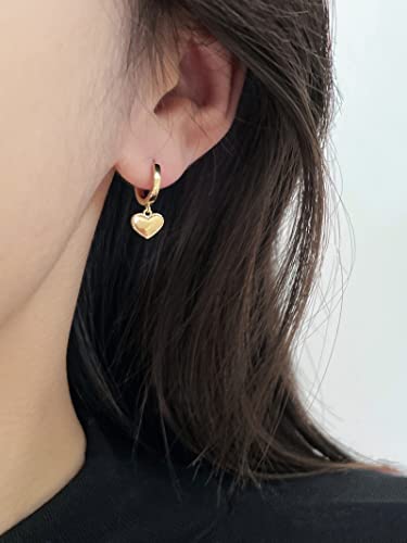 DAILY VIBES Cute Gold Mini Dangle Huggie Hoop Earrings for Women Trendy | 14K Gold Plated, Dainty Cubic Zirconia, Small Hoop Earrings with Charm Drop, Jewelry Gift for Women Ladies - color: Mini Heart B