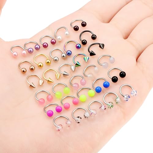 20/18/16/14G Horseshoe Septum Nose Lip Rings Smile Piercings 6/8/10/12/14/16mm Cartilage Helix Daith Earrings Surgical Steel Jewelry for Women Men - size: 20g*1/4in(6mm)