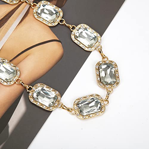 ILuvatar Green Glass Diamond Chain Belt - Metal Women's Western Style Dress Belt - color: Gold-s-white