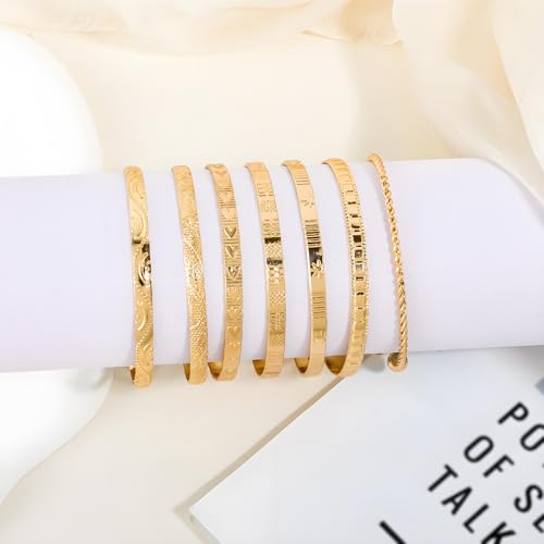 14k Gold-plated multi-layer stackable cuff Bracelet Sets for Women Adjustable Bohemian Open Bangle-Bracelets - color: 14k gold