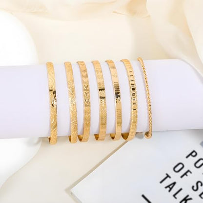 14k Gold-plated multi-layer stackable cuff Bracelet Sets for Women Adjustable Bohemian Open Bangle-Bracelets - color: 14k gold