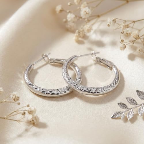 Sonateomber Gold Chunky Crystal Hoop Earrings for Women, Trendy Statement Sparkly CZ Rhinestone Thick Open Hoops Earings Hypoallergenic Wedding Prom Everyday Accessories Fashion Jewelry Gift - color: Silver Textured