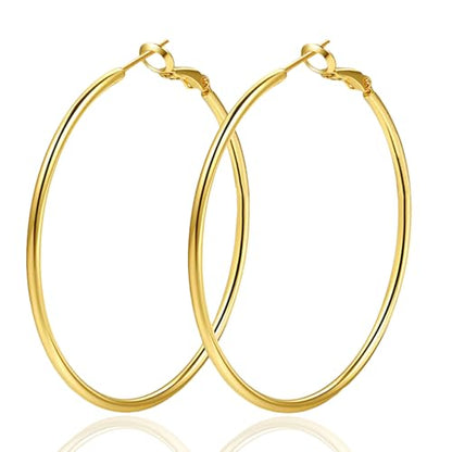 1 Pairs 60/70mm Silver 14K Gold Rose Gold Hoop Earrings for Women Hypoallergenic Stainless Steel Lightweight Big Hoops Shiny Dangle Earrings Trendy Jewelry Gifts - color: 70mm-Gold Hoop Earrings
