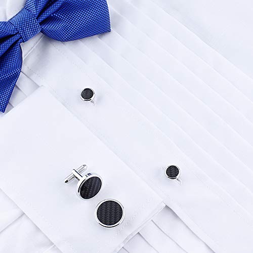 Mens Cufflinks and Tuxedo Studs Set in Gift Box (Carbon Fiber), Jewelry or Accessories in Gold Silver Black Tone, Matching with Shirts Vest and Bow tie, Suitable for Birthday Wedding Anniversary - color: 2+6 Black 1