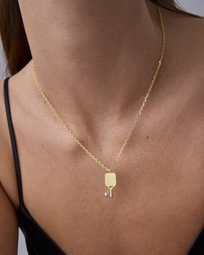 PAVOI 14K Gold Plated Dainty Cubic Zirconia Pendant Necklace for Women | Dot, Elephant, Butterfly, Pineapple, Lock, Knot, Palm Tree, Bow, Smiley Pendant | Layering Chain Necklaces - style: Pickleball Racket