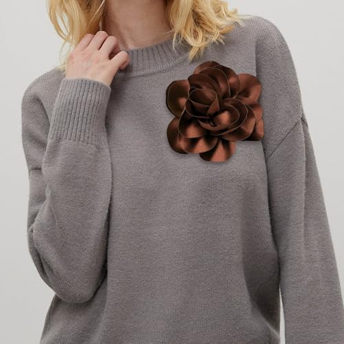 2Pack 6inch Extra Large Satin Brooches Lapel Pins Dainty Elegant Fabric Camellia Rose Flower Brooch Pin for Women Wedding Part Dance Clothes Accessories Jewelry - color: Brown
